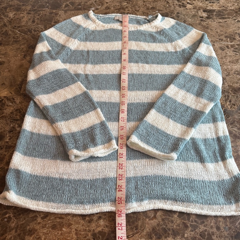 LOFT Blue and Cream Crew Neck Sweater - Picture 4 of 11